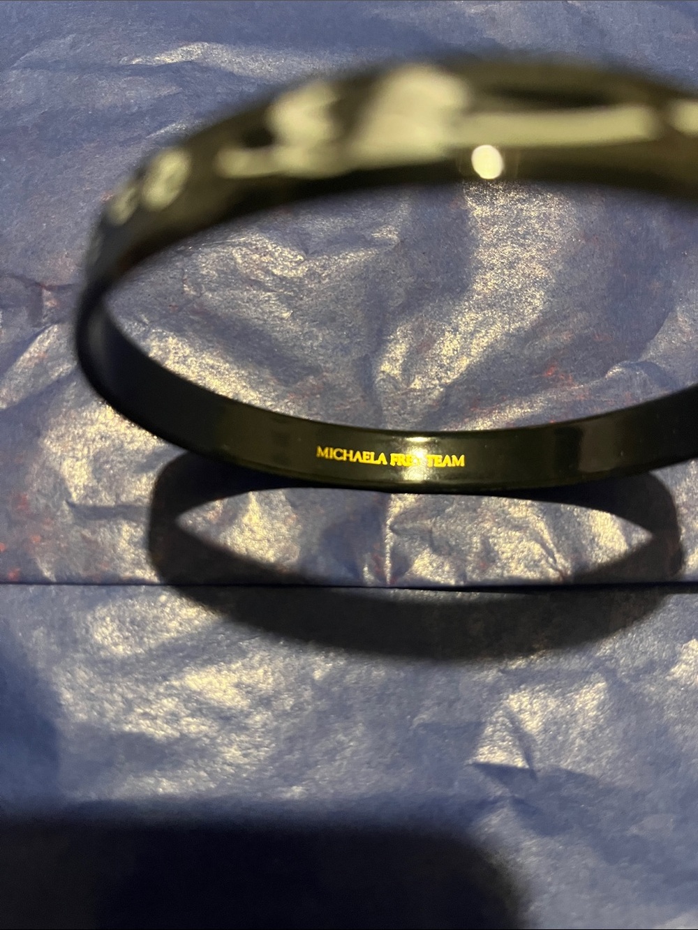 Michaela Frey Team Black Floral Accent Bangle Bracelet with Gold Logo - Picture 2 of 8